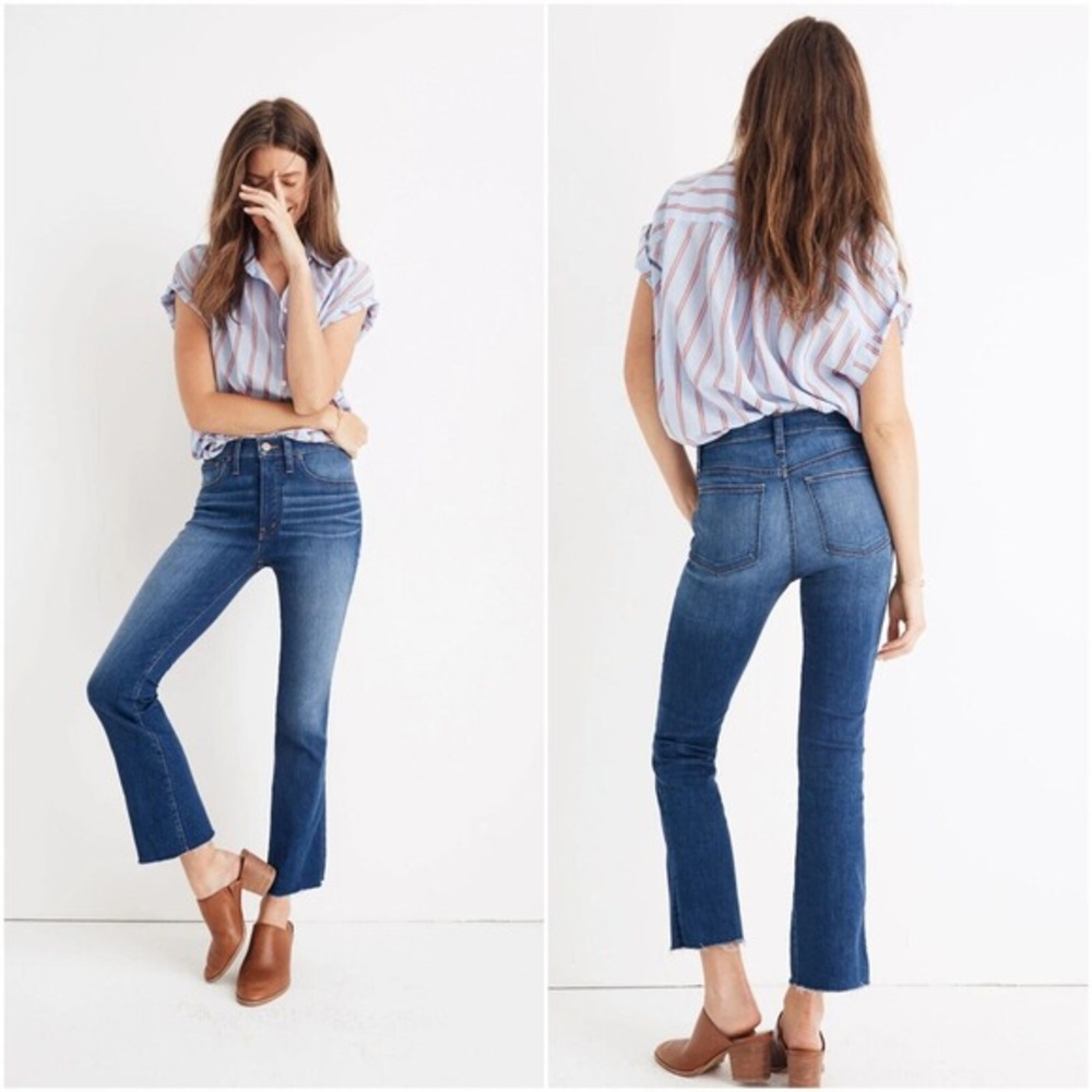Madewell Cali Demi-Boot Jeans Womens 24 Blue Stretch Mini-Flare‎ Raw Hem Casual